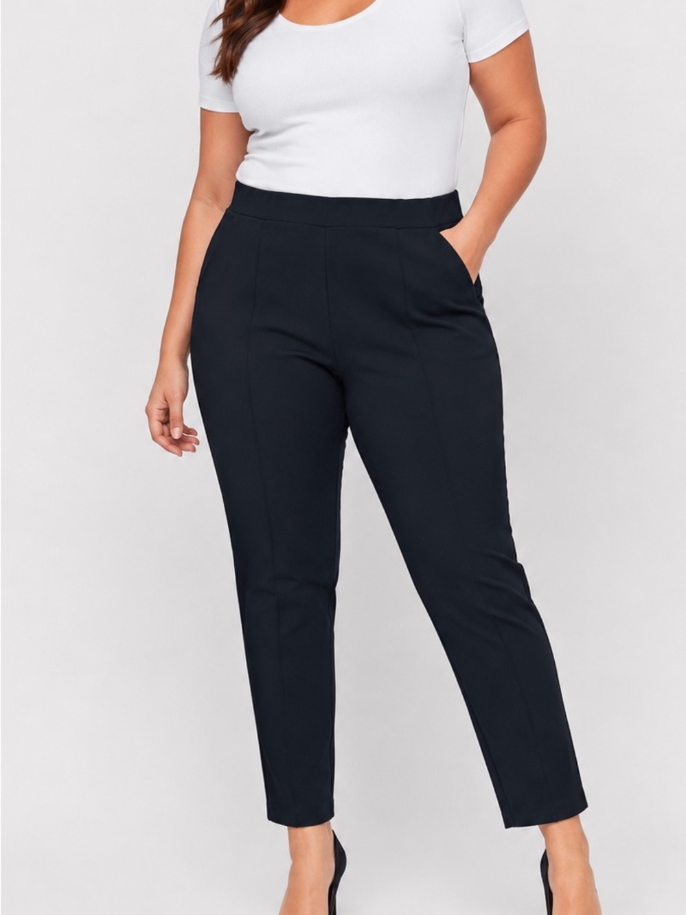 Catherines Crepe Knit Pull On Pants 2X 22/24W Black Elevated Basics Minimalist